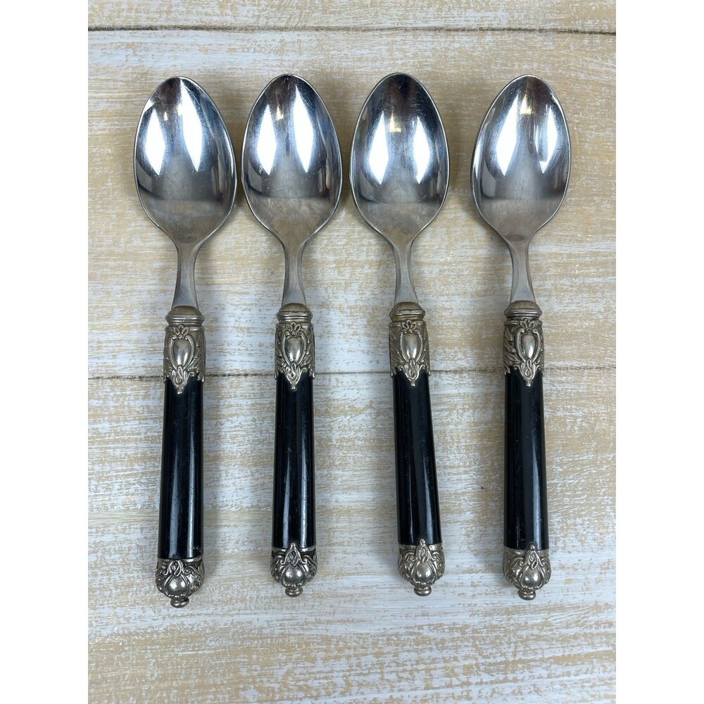 Hampton Silversmiths SAN REMO Black Handle Flatware Lot of 4 Soup Spoons